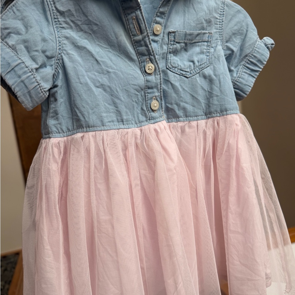 Girls denim and Pink Tulle Skirt Dress 12mo
